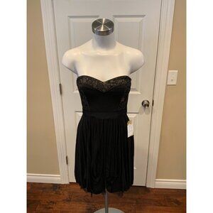 BCBG Max Azria "Kore" Black & Gold Strapless Mini Dress w/ Pleated Skirt, Sz XS
